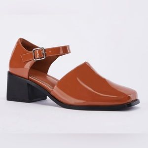 Chunky Low Heel Pumps Closed Square Toe Ankle Strap Mary Jane Shoes Size 7